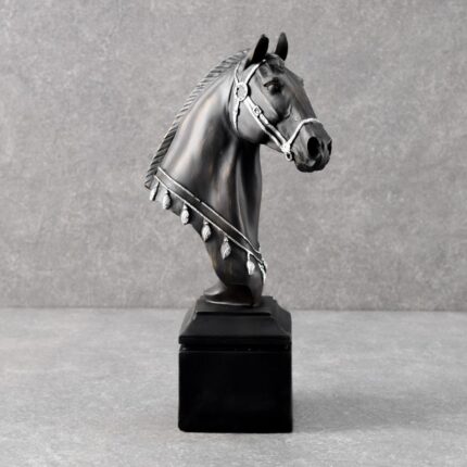 Silver Horse Sculpture — premium animal art sculpture horse head bust on black pedestal for luxury home décor