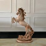 Graceful Horse Sculpture in crackled ivory finish with rose gold metallic accents - art sculpture and animal sculpture for home decor