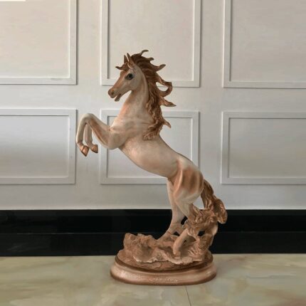 Graceful Horse Sculpture in crackled ivory finish with rose gold metallic accents - art sculpture and animal sculpture for home decor