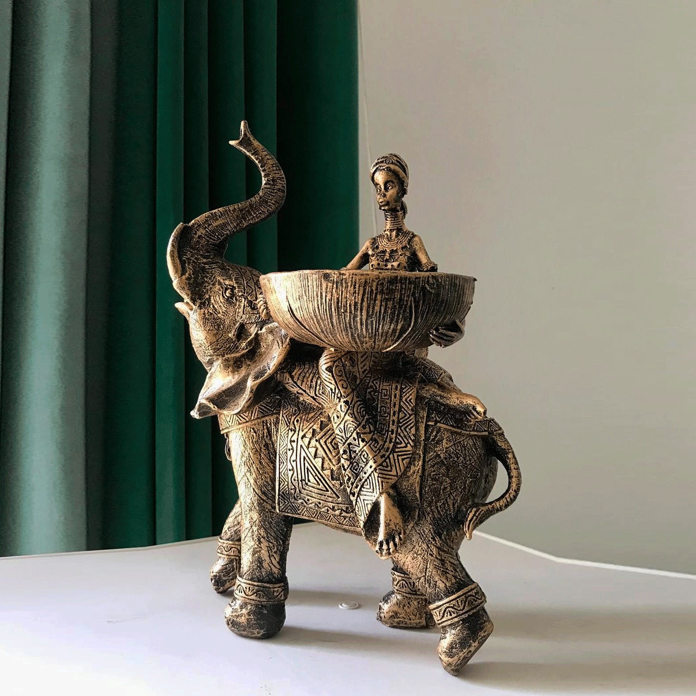 Elephant Sculpture – handcrafted animal sculpture with antique gold finish and ornate blanket detail, premium art sculptures for sale at Lume Art Gallery Elephant Sculpture – handcrafted animal sculpture with antique gold finish and ornate blanket detail, premium art sculptures for sale at Lume Art Gallery