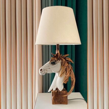 Stallion White Table Lamp – horse lamp art sculpture by Lume Art Gallery