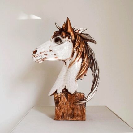 Pegasus Pride Horse Sculpture – Crackled White Finish with Bronze & Silver Metallic Accents | Modern Animal Sculpture for Sale | Lume Art Gallery