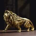 Golden Lion Sculpture — antique gold animal art sculpture for home decor tabletop display