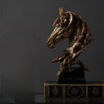Gold Horse Sculpture - luxury resin animal sculpture with detailed mane for modern home decor and art sculptural display
