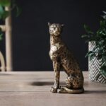 Hunter Leopard Gold Sculpture — art sculpture in a poised hunting stance, 22 inches tall, by Lume Art Gallery