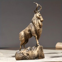Markhor Art Sculpture, animal sculpture in vintage bronze finish on a rocky wood base — modern floor sculpture for luxury home decor | Lume Art Gallery