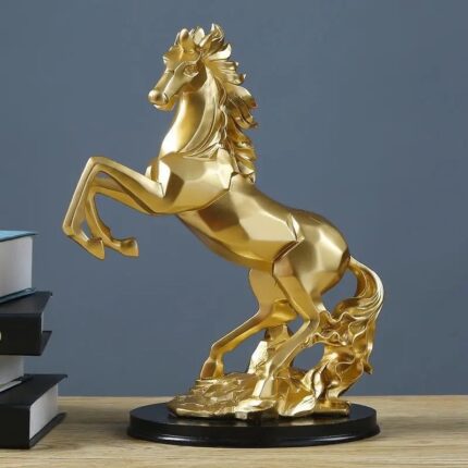 Golden horse sculpture in luxury gold finish — premium art sculpture and horse sculpture for sale at Lume Art Gallery