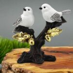White bird sculpture figurine with gold acorn accents – nature-inspired animal sculpture for home decor by Lume Art Gallery