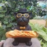 Bulldog Art Sculpture in matte black finish with gold accents — premium art sculpture for home decor | Lume Art Gallery