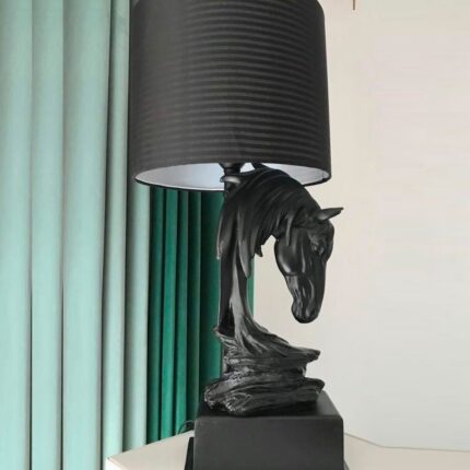 Equine Radiance Horse Lamp — black metal sculptural animal lamp and table lamp for entryway and modern living room decor | Lume Art Gallery