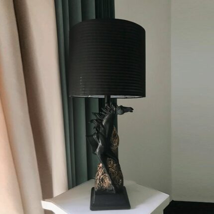 Black Equas Horse Lamp — sculptural black table lamp and animal lamp for modern living room and entryway decor | Lume Art Gallery