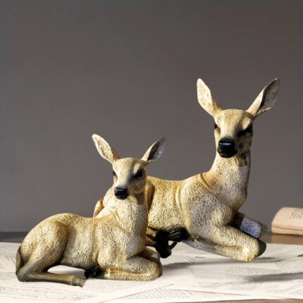 Mother & Baby Deer Art Sculptures – Golden-Toned Art Sculptures for Modern Home Decor | Lume Art Gallery