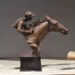 Equestrian Race Horse and Jockey Rider Sculpture