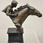 Equestrian Race Horse and Jockey Rider Sculpture