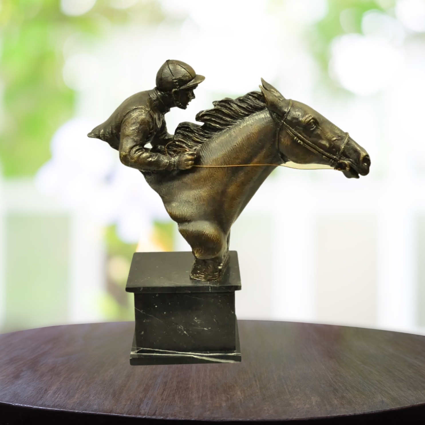 Jockey Rider Horse Sculpture in bronze finish — premium animal sculpture and art sculpture for home decor | Lume Art Gallery Jockey Rider Horse Sculpture in bronze finish — premium animal sculpture and art sculpture for home decor | Lume Art Gallery