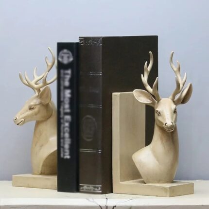 Gold Deer Head Bookends — handcrafted animal sculpture with detailed antlers for home decor, part of Lume Art Gallery's art sculptures for sale collection