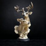 Deer with Fawn Art Sculpture, featuring gold-lined detail and polished finish — modern aimal sculpture for home decor, available at Lume Art Gallery