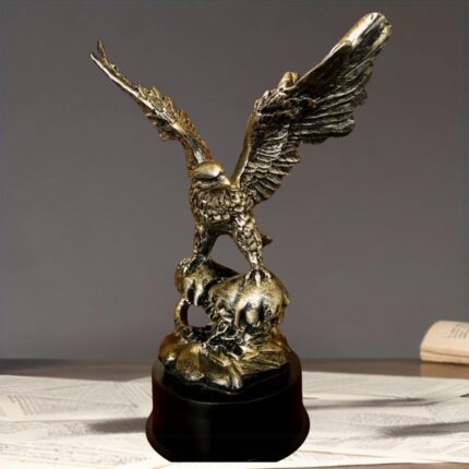 Eagle Bird Sculpture — gold bird sculpture on rocky base, premium art sculptures for sale at Lume Art Gallery
