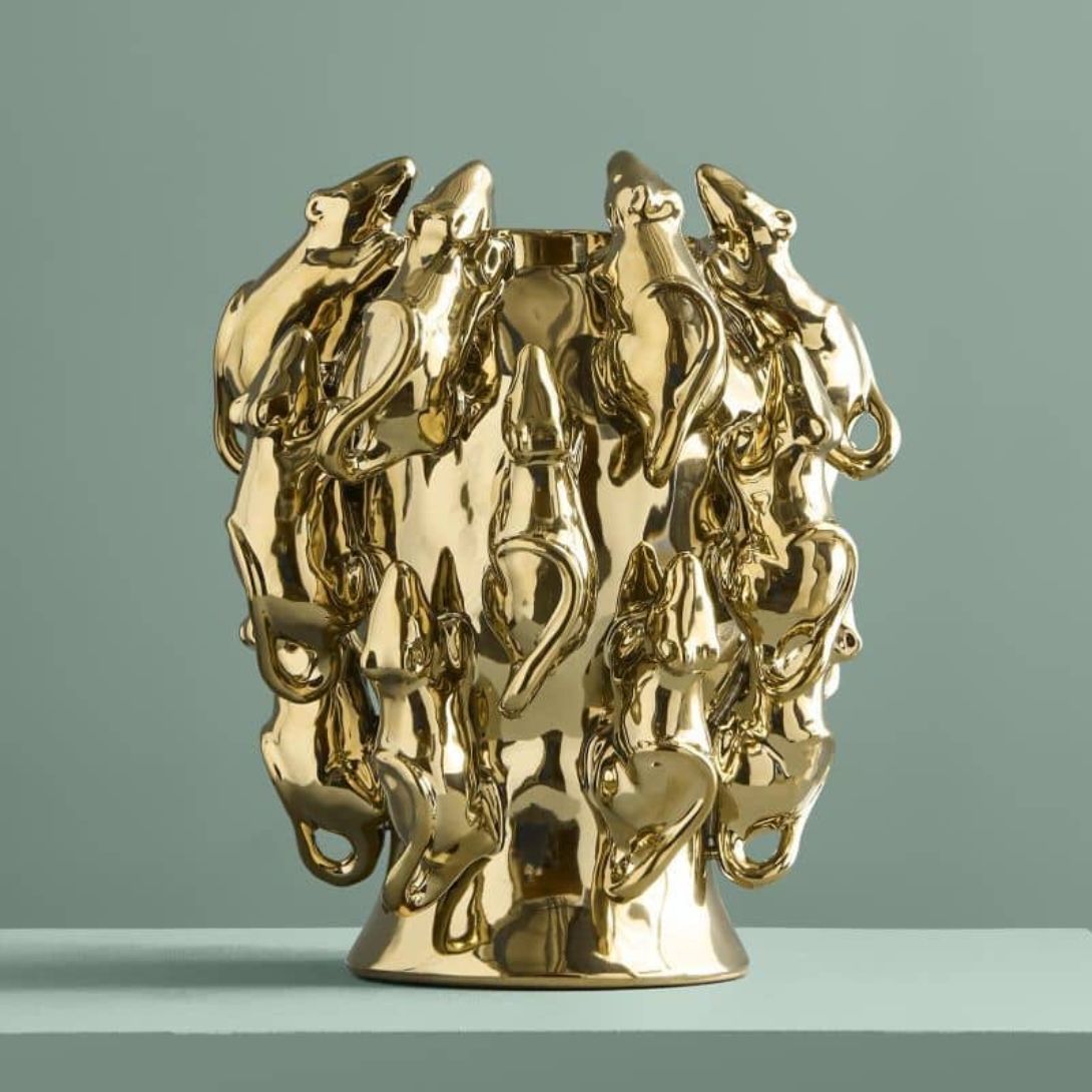 1 VASE WITH MICE MOUSE GOLD