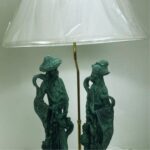 VINTAGE RESIN ORIENTAL MAN AND WOMAN TABLE LAMP WITH SHADE