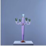 CANDLE HOLDER FANCY CRYSTAL 5-FLAME GLASS PURPLE
