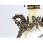FRENCH WHITE AND BLACK MARBLE BRONZE LAMP EAGLES FLORAL GARLANDS