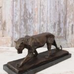 HEAVY PANTHER BRONZE SCULPTURE ON MARBLE BASE