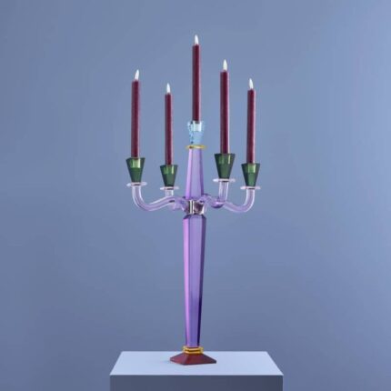 CANDLE HOLDER FANCY CRYSTAL 5-FLAME GLASS PURPLE