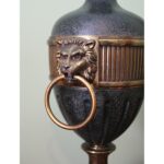 VINTAGE MONUMENTAL STIFFEL BRASS LION HEAD GREEN ENAMEL URN HOLLYWOOD REGENCY STYLE LAMP