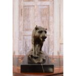 LARGE SOLID AND HEAVY TIGER BRONZE SCULPTURE ON MARBLE BASE