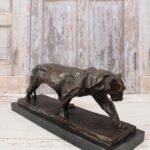 HEAVY PANTHER BRONZE SCULPTURE ON MARBLE BASE
