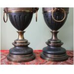 VINTAGE MONUMENTAL STIFFEL BRASS LION HEAD GREEN ENAMEL URN HOLLYWOOD REGENCY STYLE LAMP