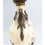 FRENCH WHITE AND BLACK MARBLE BRONZE LAMP EAGLES FLORAL GARLANDS