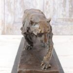 HEAVY PANTHER BRONZE SCULPTURE ON MARBLE BASE