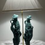 VINTAGE RESIN ORIENTAL MAN AND WOMAN TABLE LAMP WITH SHADE