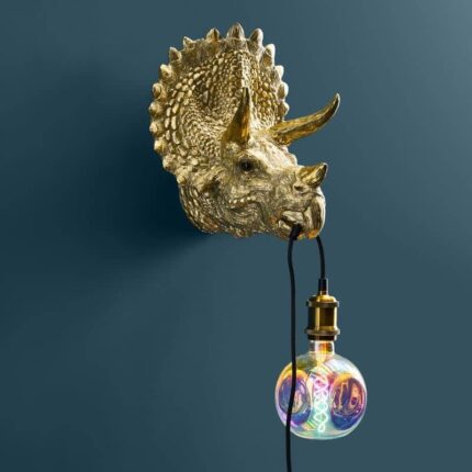 Dinosaurs Wall Lamp — sculptural decorative legendary wall art featuring a detailed gold dinosaur animal lamp holding an E27 bulb, for modern living room lamps and hallway decor