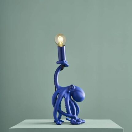 Otto Octopus Blue Lamp — matte blue animal lamp sculpted in polyresin, 28.5 cm, art sculpture and deco art lamp for modern living rooms and entryways