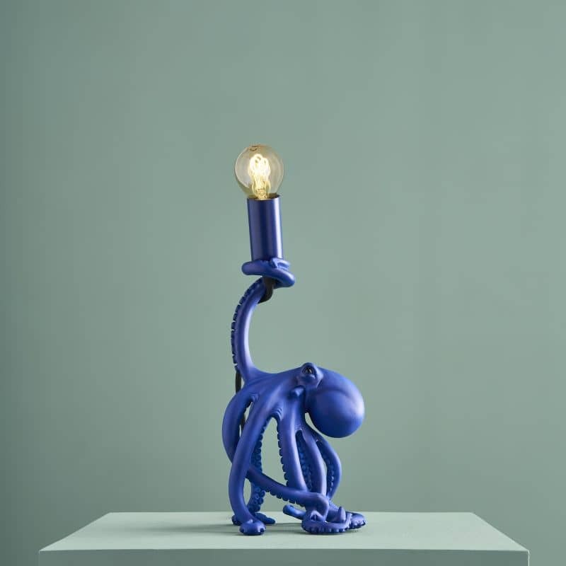 Otto Octopus Blue Lamp — matte blue animal lamp sculpted in polyresin, 28.5 cm, art sculpture and deco art lamp for modern living rooms and entryways