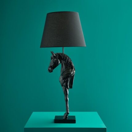 Black Wendy Horse Lamp — sculptural black animal horse lamp in polyresin, 68.5 cm, for modern living rooms and entryways