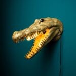 Gold Crocodile Wall Lamp — luxury decorative animal lampwith metallic gold finish and sculptural design, Lume Art Gallery