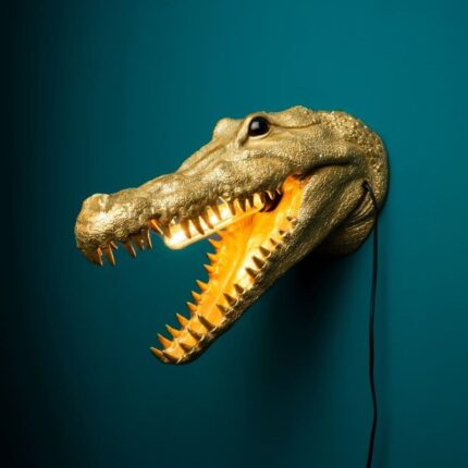 Gold Crocodile Wall Lamp — luxury decorative animal lampwith metallic gold finish and sculptural design, Lume Art Gallery