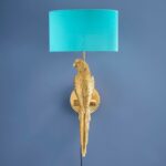 Parrot Wall Lamp Gold-Turquoise — one of the famous art sculptures and entryway lamp sale with E27 socket and 200 cm cable, ideal for hallway or modern living room decor