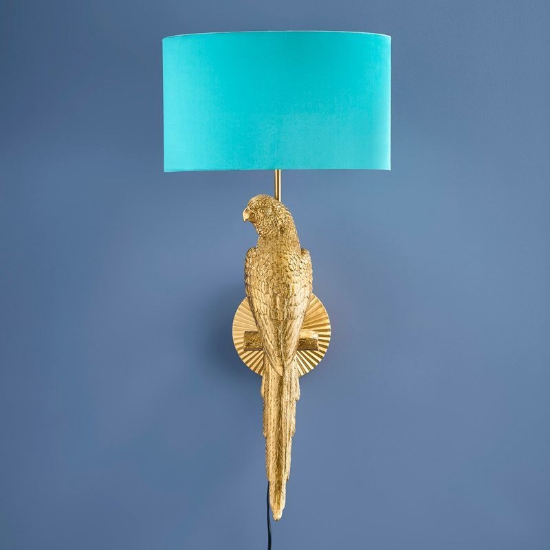 Parrot Wall Lamp Gold-Turquoise — one of the famous art sculptures and entryway lamp sale with E27 socket and 200 cm cable, ideal for hallway or modern living room decor Parrot Wall Lamp Gold-Turquoise — one of the famous art sculptures and entryway lamp sale with E27 socket and 200 cm cable, ideal for hallway or modern living room decor