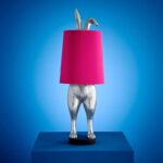 Rabbit Lamp Magenta-Silver - hiding bunny lamp in bold magenta & silver polyresin finish, 74 cm, sculptural table lamp for bedroom or living room | Lume Art Gallery