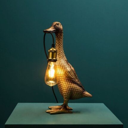 Duck Gold Table Lamp — unique bird lamp art sculpture by Lume Art Gallery