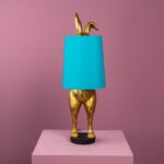 Rabbit Lamp Gold-Turquoise — sculptural animal table bunny lamp with warm ambient glow by Lume Art Gallery