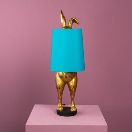 Rabbit Lamp Gold-Turquoise — sculptural animal table bunny lamp with warm ambient glow by Lume Art Gallery