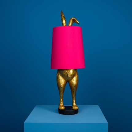 Rabbit Lamp Gold-Magenta — sculptural bunny lamp and entryway lamp with gold finish by Lume Art Gallery