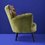 Velvet Armchair with Floral Design Emma Green Hand-Embroidered