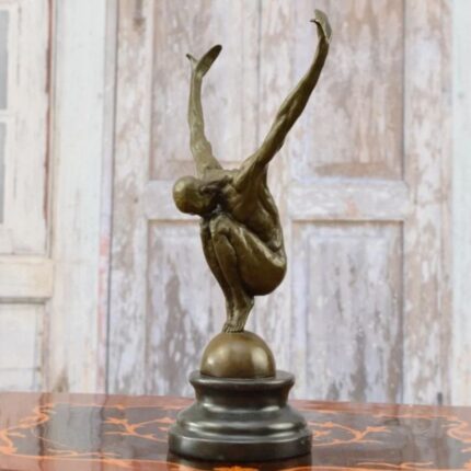 SWIMMER BRONZE STATUE ON MARBLE BASE MAN ACT DIVER BRONZE SCULPTURE